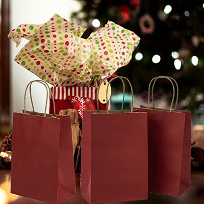 Small Gift Bags with Handles,50pcs Kraft Paper Bags Bulk,Red - color: Red