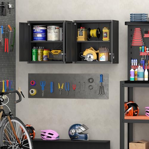 Metal Wall Cabinet, Steel Cabinet Wall Mounted, Lockable Storege Cabinet with Doors and Shelves, Upper Cabinets for Home Office, Pantry, Garage, Black - color: 28"h - Black