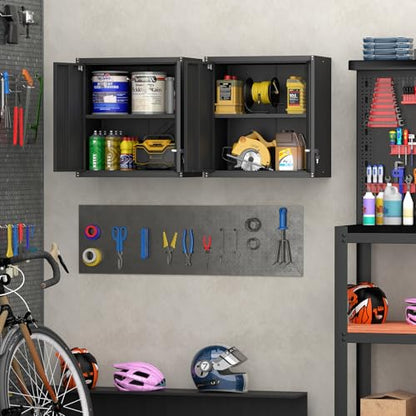 Metal Wall Cabinet, Steel Cabinet Wall Mounted, Lockable Storege Cabinet with Doors and Shelves, Upper Cabinets for Home Office, Pantry, Garage, Black - color: 28"h - Black