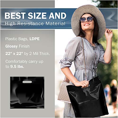 22x22 Black Plastic Bags, Extra Large, Glossy Finish, 2 Mil Thick, 100 Pack