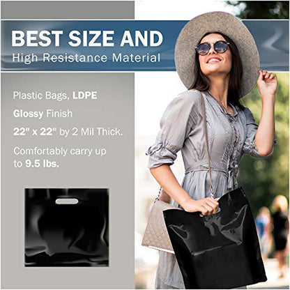 22x22 Black Plastic Bags, Extra Large, Glossy Finish, 2 Mil Thick, 100 Pack