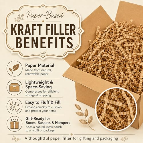 STRBOXONG Kraft Brown Crinkle Paper Filler 1 LB, Recyclable Crinkle Cut Paper Shred for Gift Baskets, Handmade Gift Boxes, Etsy Orders, Gift Bags, Small Business and Natural Packaging - color: Kraft