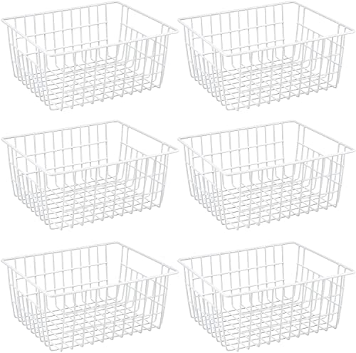 Redrubbit Wire Storage Baskets, Large Farmhouse Metal Freezer Basket Storage Organizer Bins with Handles for Kitchen Cabinets, Pantry, Closets, Bedrooms, Bathrooms, Set of 6, White - color: White, size: 6 Pack