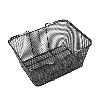 Stackable Metal Shopping Baskets, 12PCS Black Portable Hollow-out Shopping Basket with 2 Sides Foldable Handles, Multifunctional Shopping Baskets for Grocery, Retail