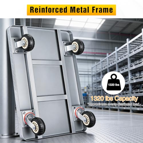Stainless Steel Platform Cart 1320 lbs Heavy Duty Flatbed Push Dolly with 5 Inch Rubber Wheels 36 x 24 Inch Platform Truck for Warehouse Industrial Use Black - color: 1320 Lbs|silver|36x24 Inch