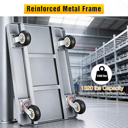 Stainless Steel Platform Cart 1320 lbs Heavy Duty Flatbed Push Dolly with 5 Inch Rubber Wheels 36 x 24 Inch Platform Truck for Warehouse Industrial Use Black - color: 1320 Lbs|silver|36x24 Inch