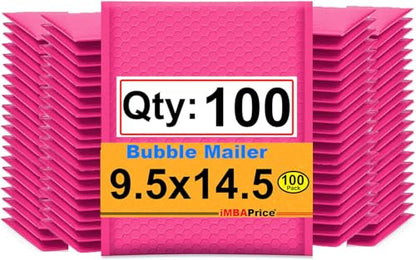 iMBAPrice 100-Pack #4 (9.5" x 14.5") Premium Hot Pink Color Self Seal Poly Bubble Mailers Padded Shipping Envelopes (Total 100 Bags) - color: Pink Poly Bubble, size: 9.5"x14.5" Poly (100 Envelopes) Value Pack