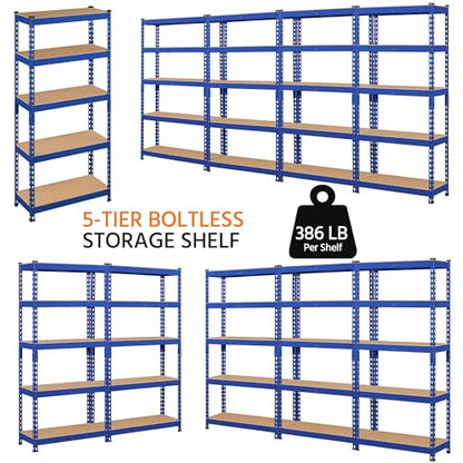Topeakmart 5 Tier Metal Storage Shelving Unit, 27.5x12x60 Inch, Blue - color: Blue, size: 27.5 x 12 x 60 Inch