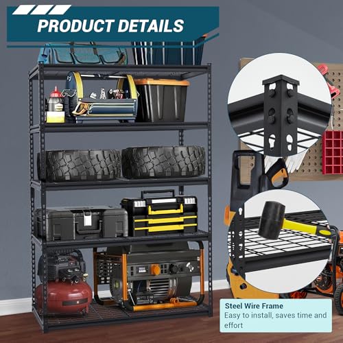 60'' X 24'' x 77'' Inch Garage Heavy-Duty Metal Shelving Unit, 3000 Lbs Adjustable Storage Metals Shelve, Industrial Metal Rack for Garage, Basement, Warehouse, Workshop - size: 60 x 24 x 78 inches