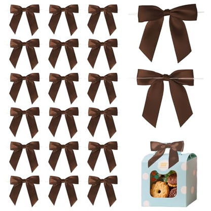 30 Pcs Satin Twist Tie Bows for Gift Wrapping and Treat Bags, Brown - color: Brown