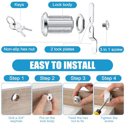 Kenning 24 Sets 1-1/8'' Fits on 0.9'' Max Cabinet Locks with Keys for Secure Drawer Mailbox Rv Storage Box Replacement Lock, Zinc Alloy - size: 1-1/8 Inch