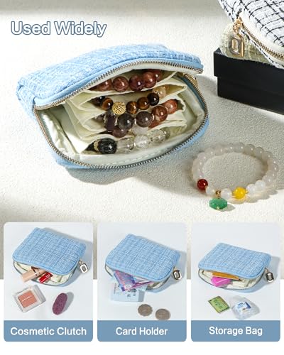 Travel Jewelry Case, Tweed Pouch Bags with Zipper, Black White - color: WOVEN-BlackWhite