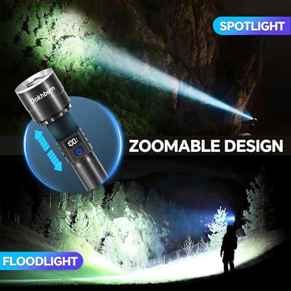 Rechargeable LED Flashlight 90000 High Lumens, Super Bright Flashlight LCD Digital Display Flash Light with 5 Modes & Waterproof, Powerful Handheld Flashlight for Camping Emergencies - size: 1PACK