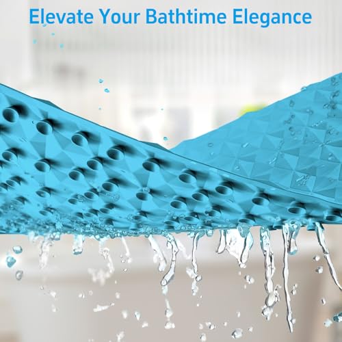 Non Slip Bathtub Mat for Bath Tub Shower - 241 Vacuum Suction Cups - color: River Blue, size: 28" x 16" (Rectangular)
