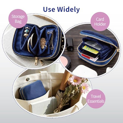 Small Travel Jewelry Case with Earring Box Mini Jewelry Case - color: Dark blue double-layer