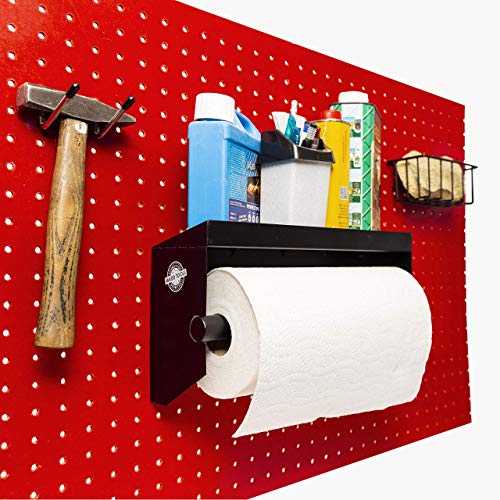Pegboard Paper Towel Holder with Hooks, Peg Board Organizer Accessory - size: Towel Bar w Shelf