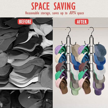 Hat Organizer for Closet: Collapsible Caps Rack with 10 Large Hooks - color: Black
