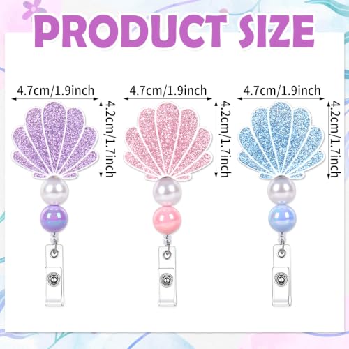 JarThenaAMCS 3Pcs Seashell Badge Reels, Acrylic ID Badge Holder - style: Seashell