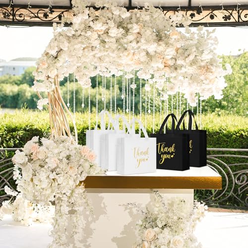 Sweetude 30 Thank You Non Woven Gift Bag, 11 x 12 x 5 Inch, Black, White - color: Black, White, size: 11 X 12 X 5 Inch