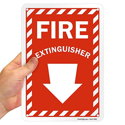 SmartSign 10 x 7 inch “Fire Extinguisher” Sign with Down Arrow and Pre-Cleared Holes, Digitally Printed, 55 mil HDPE Plastic, Red and White - color: Red