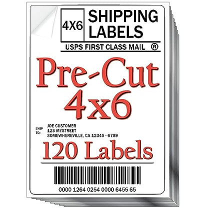 JETZAP Pre-Cut 4x6 Shipping Labels | Work on Most Inkjet and Laser Printers | Just Load & Print | USPS UPS FedEx for Home Printers | 120 Pack