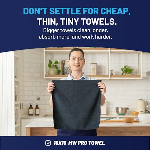 MW Pro Microfiber Cleaning Cloth | Black Gray | 12 Pack | 16” x 16” | All Purpose Microfiber Towels - Clean, Dust, Polish, Scrub, Absorbent - color: Black, Gray