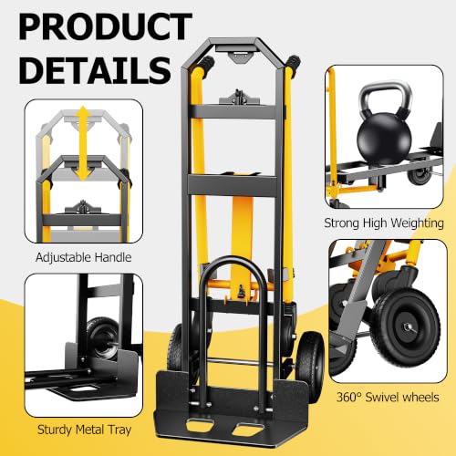 4 in 1 Folding Hand Truck, 1000lbs Capacity Dolly Cart Industrial Convertible Heavy Duty with Retractable Handle and 4 Rubber Wheels, Collapsible Cart for Moving Home, Office, Warehouse - color: Black-1000