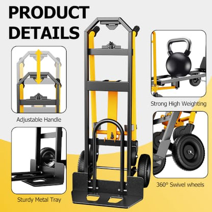 4 in 1 Folding Hand Truck, 1000lbs Capacity Dolly Cart Industrial Convertible Heavy Duty with Retractable Handle and 4 Rubber Wheels, Collapsible Cart for Moving Home, Office, Warehouse - color: Black-1000