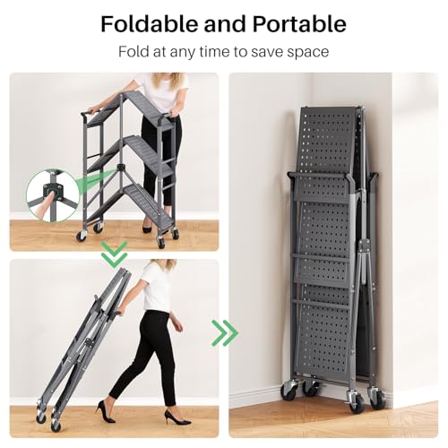 SNTD 3 Tier Rolling Cart, Metal Utility Cart on Wheels, Grey