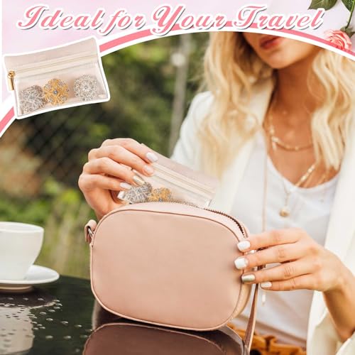 Uiifan Travel Jewelry Organizer Flannel Jewelry Bags Portable Jewelry Pouch with Zipper Pockets for Women Girl Gift - color: Beige and Clear