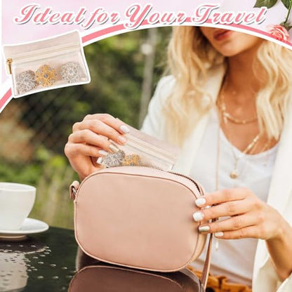 Uiifan Travel Jewelry Organizer Flannel Jewelry Bags Portable Jewelry Pouch with Zipper Pockets for Women Girl Gift - color: Beige and Clear