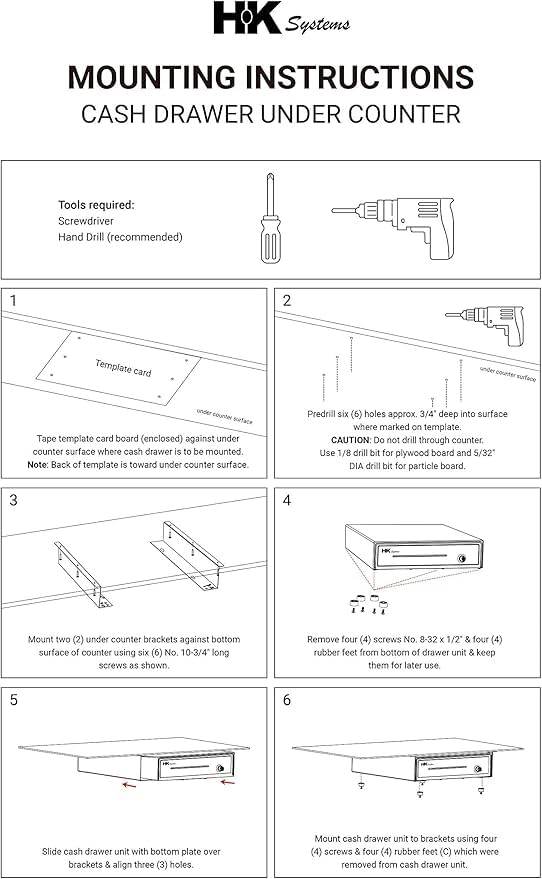 HK SYSTEMS Under Counter Mounting Metal Bracket for 16" cash drawer - size: 1. For 16" HK Drawer