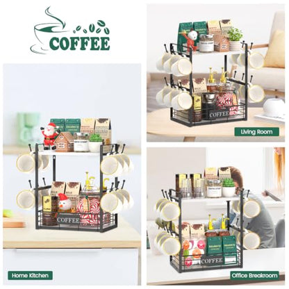 EsLuker.ly Coffee Mug Cup Holder Tree Bar Station Organizer, 2 Tier White - color: White + Black