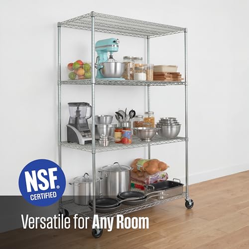 SafeRacks NSF Heavy Duty 4-Tier Steel Wire Rack w/Wheels (24"x48"x72") - color: Silver, size: 24"x48"x72" 4-Tier