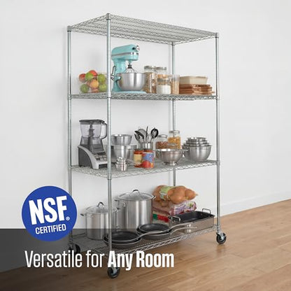 SafeRacks NSF Heavy Duty 4-Tier Steel Wire Rack w/Wheels (24"x48"x72") - color: Silver, size: 24"x48"x72" 4-Tier