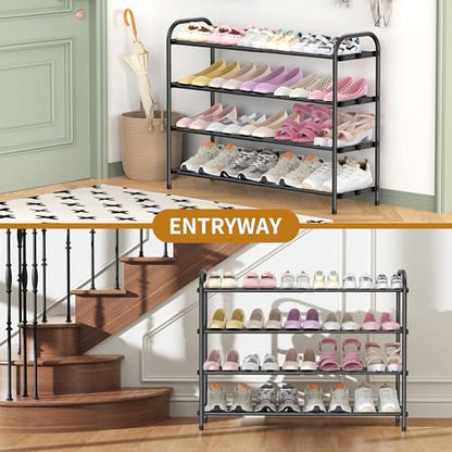 Hleelomi 4-Tier Metal Expandable Shoe Rack for Closet and Entryway, Black - color: Black, size: 4-Tier