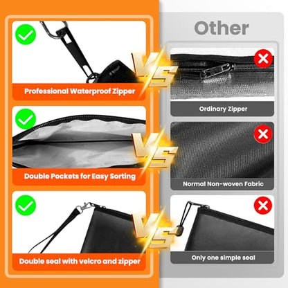 Quctak 6400°F Fireproof Money Bag 2pcs, Fireproof Document Bags, Bank Cash Bag with Zipper & Strap, Suitable for A5 Documents, Bank Inventory, Passport (Black)