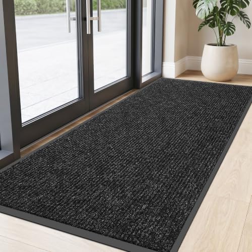 Front Door Mat 4'x8', Heavy Duty Waterproof Indoor Outdoor Doormat, Black Outside Entryway Rugs - color: Black Double Stripes, size: 4' x 8'(Rectangular)