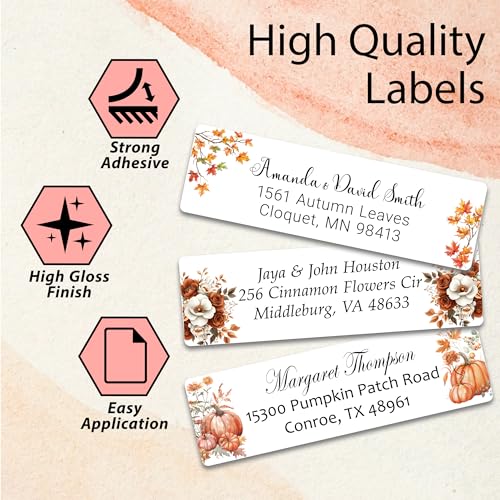 Personalized Return Address Labels Fall - Autumn High Gloss Custom Mailing Labels on Sheets - Self-Adhesive Return Stickers for Envelopes with Crisp Printing Design (50-1000)