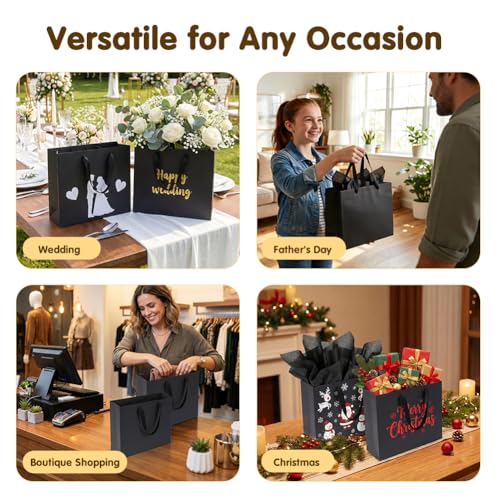 Shintop 5pcs Medium Gift Bags with Tissue Paper, 11.8x3.9x9.8 in (Black) - color: M-5-Black