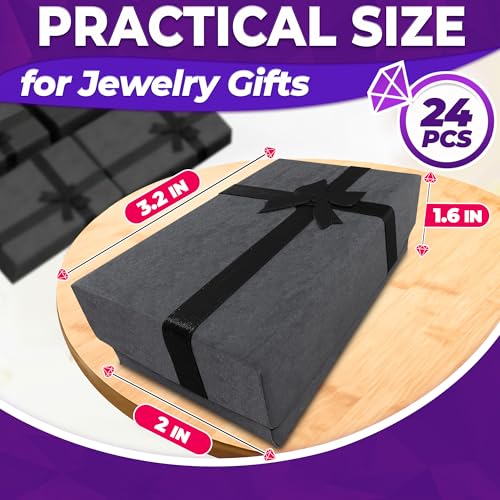 KETAR 24 Pack Cardboard Necklace Box with Bow, with Foam Insert, Black - color: 24 Pcs Black