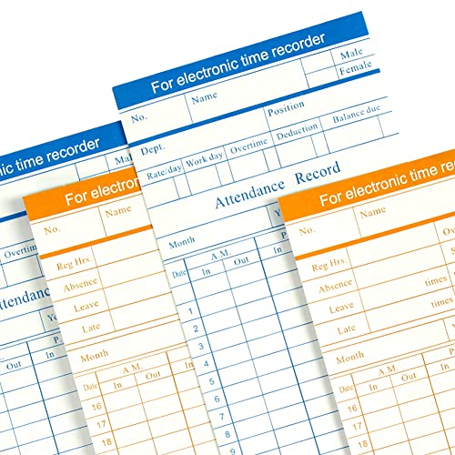 TooCust 100-Piece Time Cards for Employees, Monthly Time Cards 2-Sided, 2-Color Timecards for Time Clocks, Blue/Orange Print, 7-3/8 x 3-3/8 Inch - style: 100PCS Time Cards