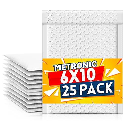 Metronic Bubble Mailers 6x10 Inch 25 Pack Self-Seal Padded Envelopes White - color: White, size: 6x10" 25PC