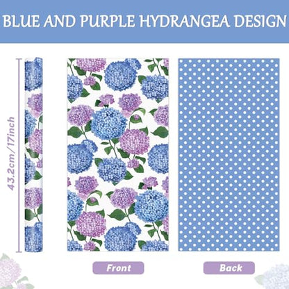 WERNNSAI Hydrangea Wrapping Paper 17 In x 33 Ft Blue Floral Wrapping Paper - color: Hydrangea