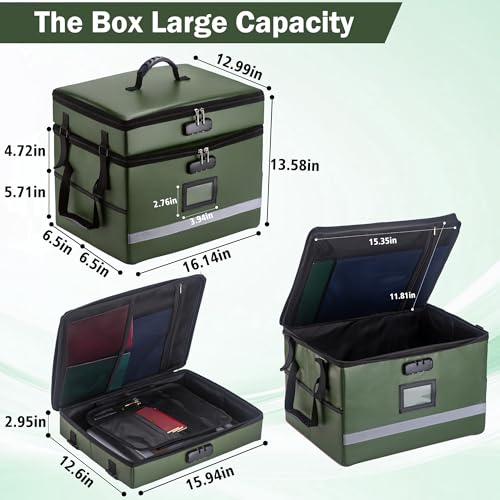 EXLIFBAG Fireproof File Organizer with Lock, 2 Layer - color: Green, size: 2 Layer