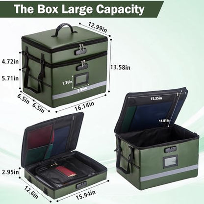 EXLIFBAG Fireproof File Organizer with Lock, 2 Layer - color: Green, size: 2 Layer