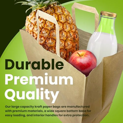 Reli. Paper Grocery Bags w/Handles | 100 Pcs Bulk Pack (12"x7"x14")