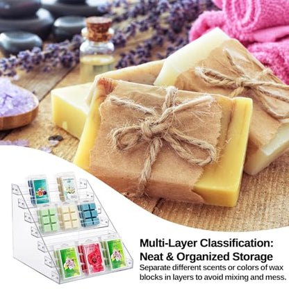 2 Pack 12" Wax Melt Holder Display, 7 Tier Clear Acrylic Risers Display Stands, Perfume Shelf & Organizer for Wax Cubes Wax Melt Candles,Clear