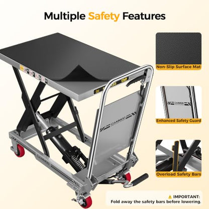 CAMMOO Hydraulic Lift Table Cart, 500 lb Foldable Scissor Lift, Gray - size: 500lbs Gray