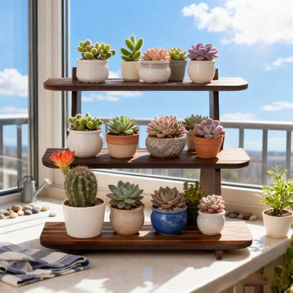 Wooden Display Stand, Tiered Cupcake Stand, 3 Tier Display Stand Riser - color: B-Walnut-L